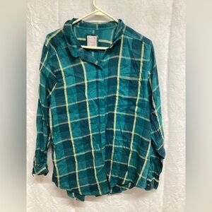 SO Teal and Yellow Plaid Shirt